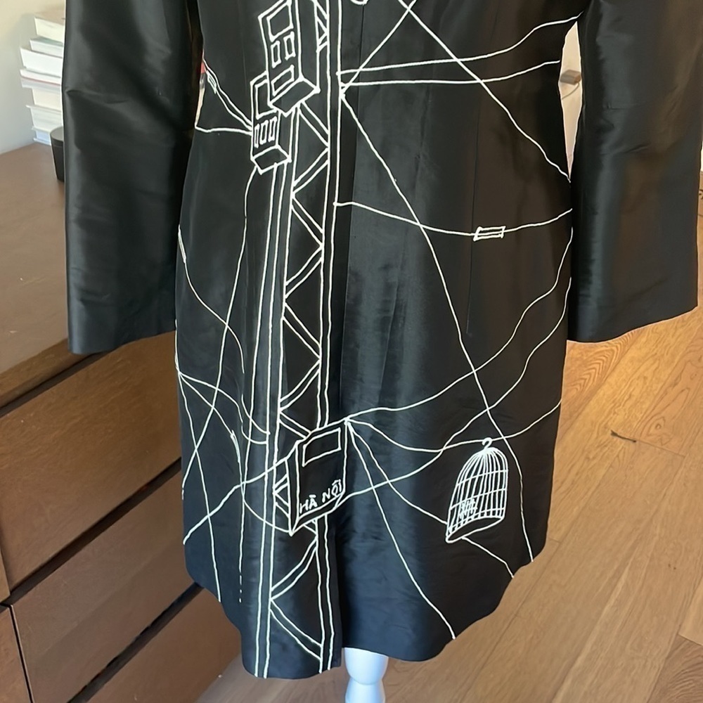 Couture 100% silk hand drawn coat 🧥 black double zipper - Picture 12 of 12